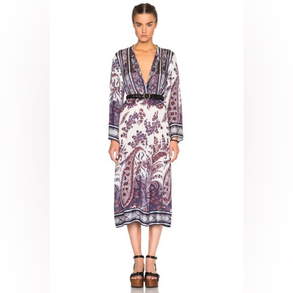 Isabel Marant Etoile Tilda Paisley Print Boho Sheer Midi Kaftan Dress US Sz 2-4